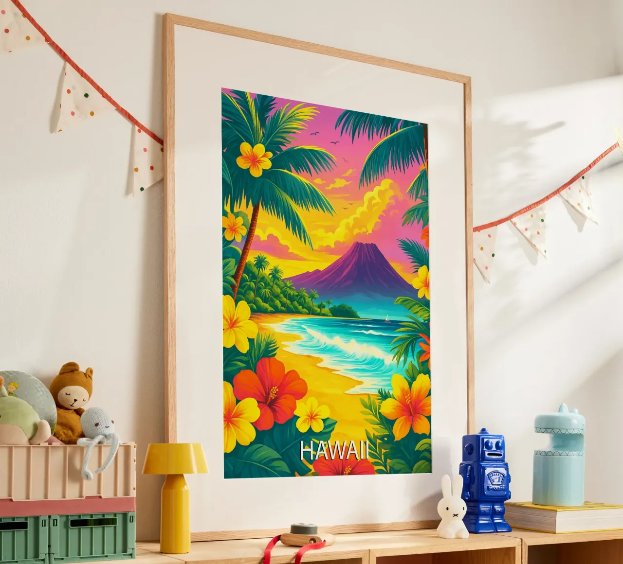 hawaii skyline pittura vettoriale poster con telaio in alluminio da adzkiya