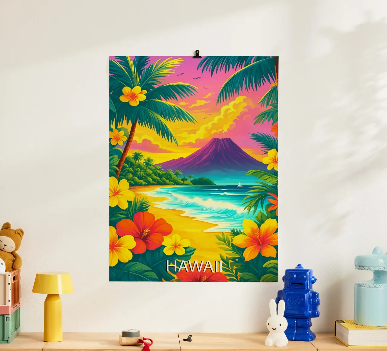 hawaii skyline pittura vettoriale poster con telaio in alluminio da adzkiya