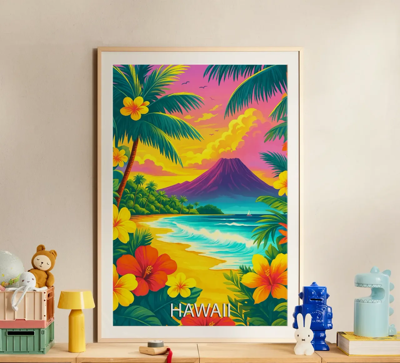 hawaii skyline pittura vettoriale poster con telaio in alluminio da adzkiya