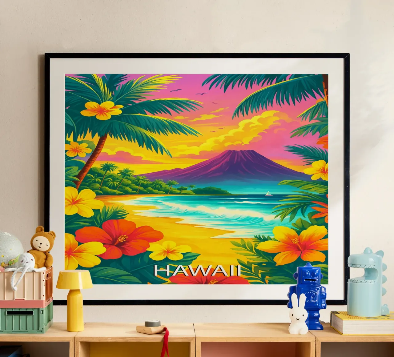 hawaii skyline pittura vettoriale poster con telaio in alluminio da adzkiya