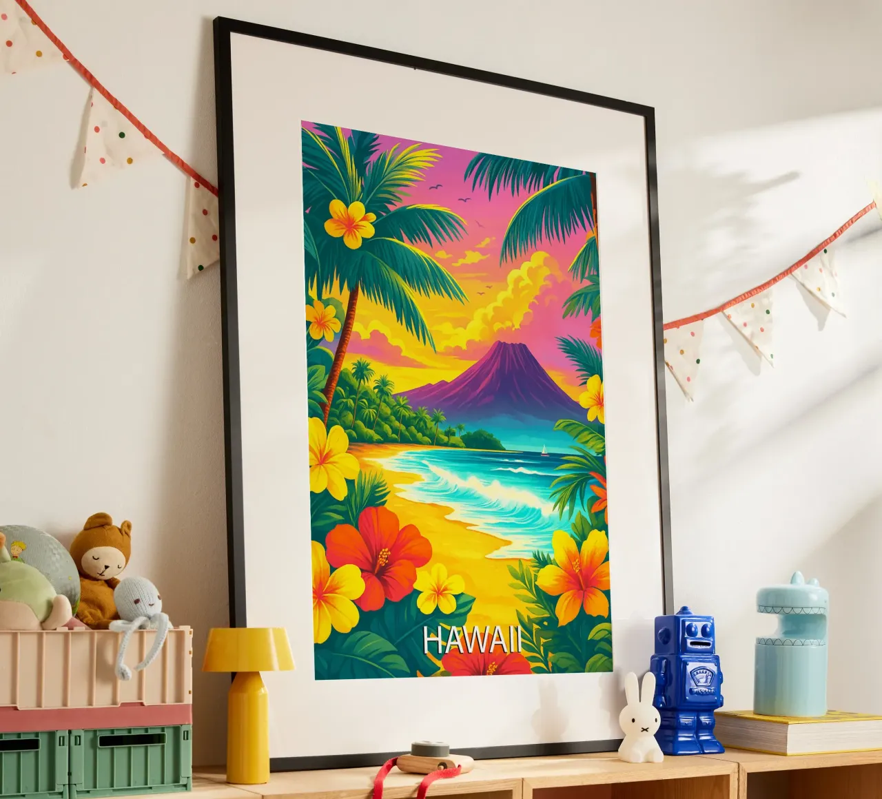 hawaii skyline pittura vettoriale poster con telaio in alluminio da adzkiya
