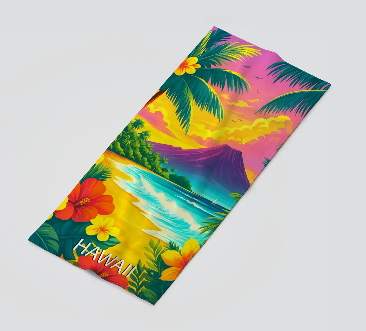 hawaii skyline vector painting beach towel by adzkiya