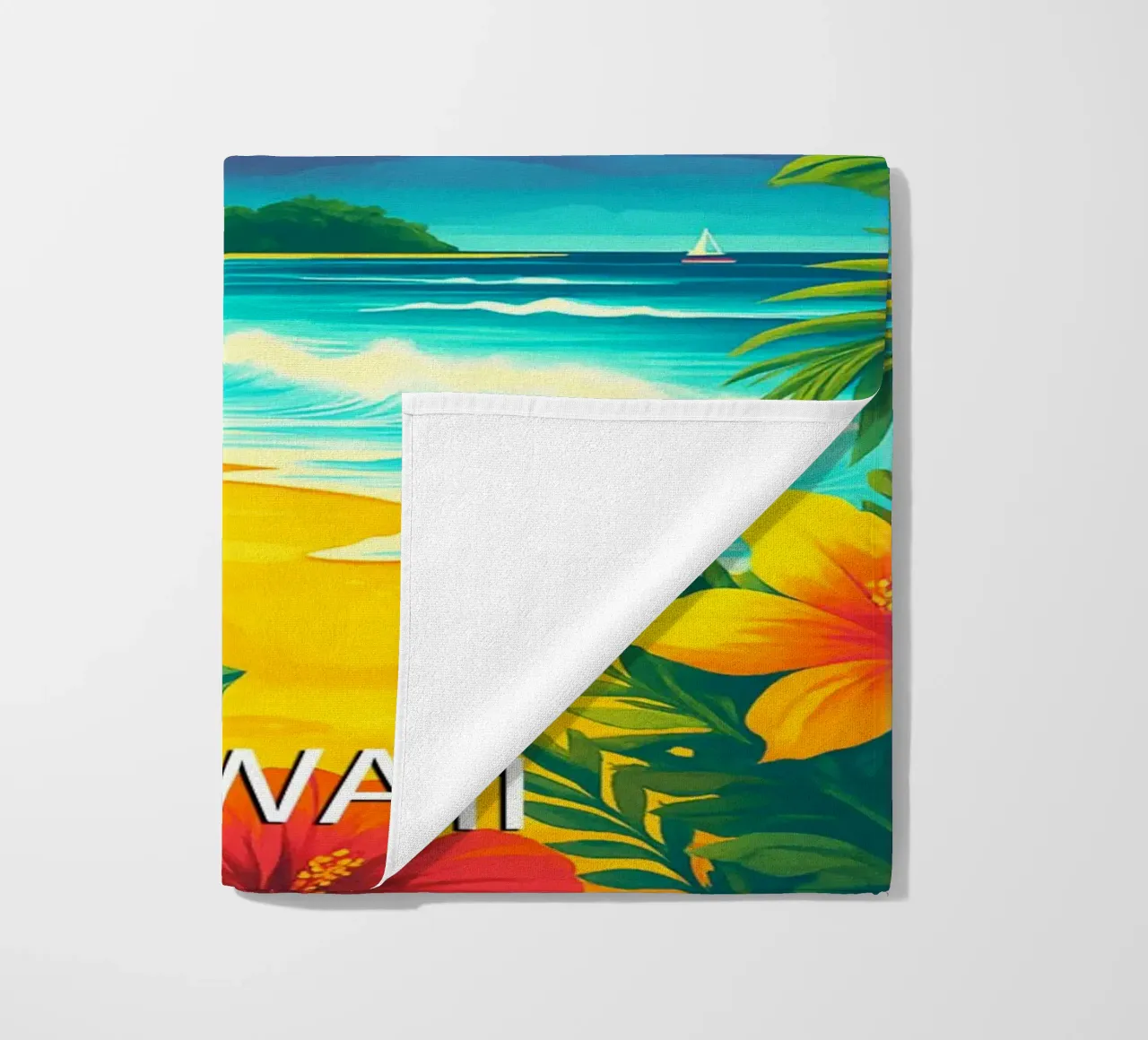 hawaii skyline vector painting beach towel by adzkiya