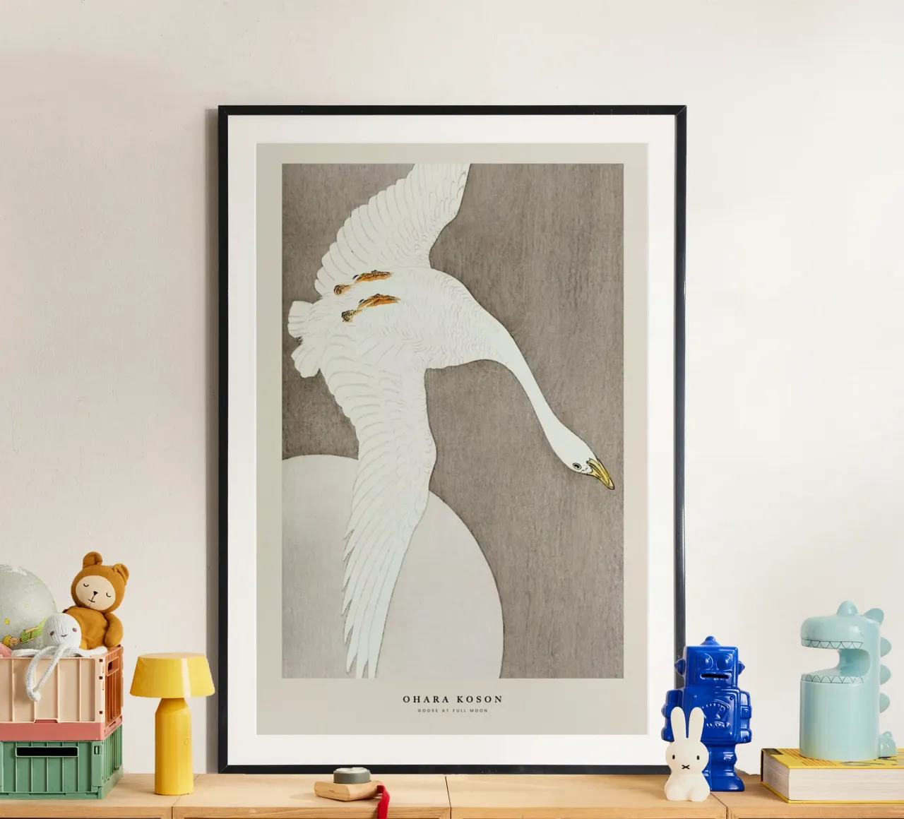 Koson - Goose at Full Moon poster con telaio in legno da Vintage by JUNIQE