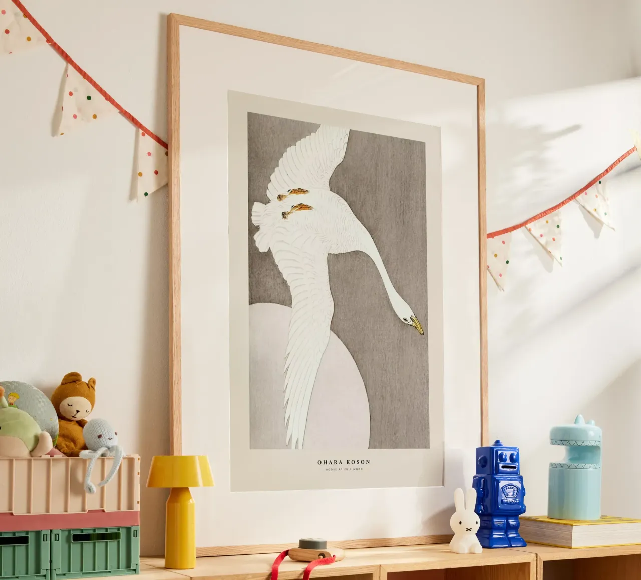 Koson - Goose at Full Moon poster con telaio in legno da Vintage by JUNIQE