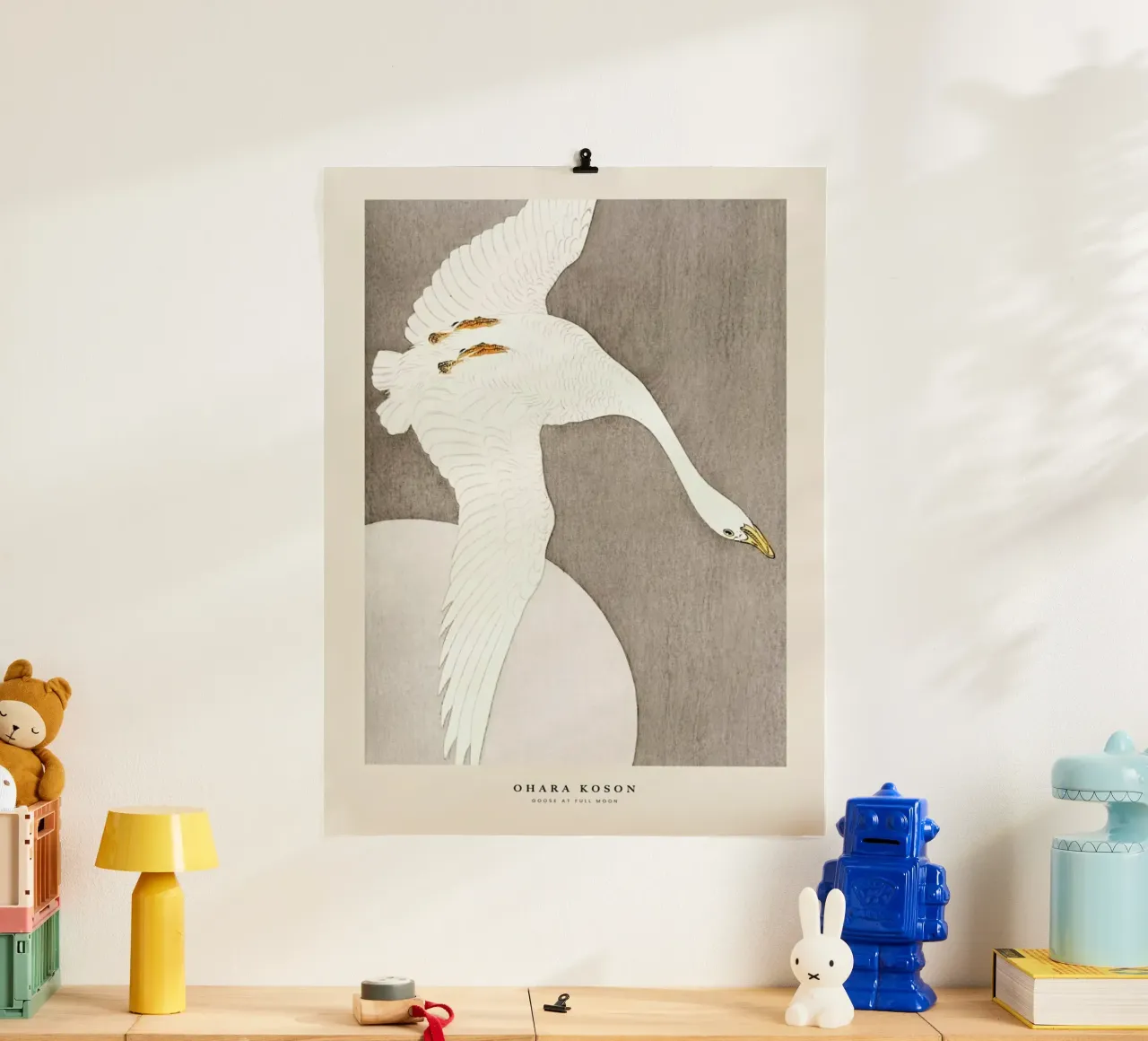 Koson - Goose at Full Moon poster con telaio in legno da Vintage by JUNIQE