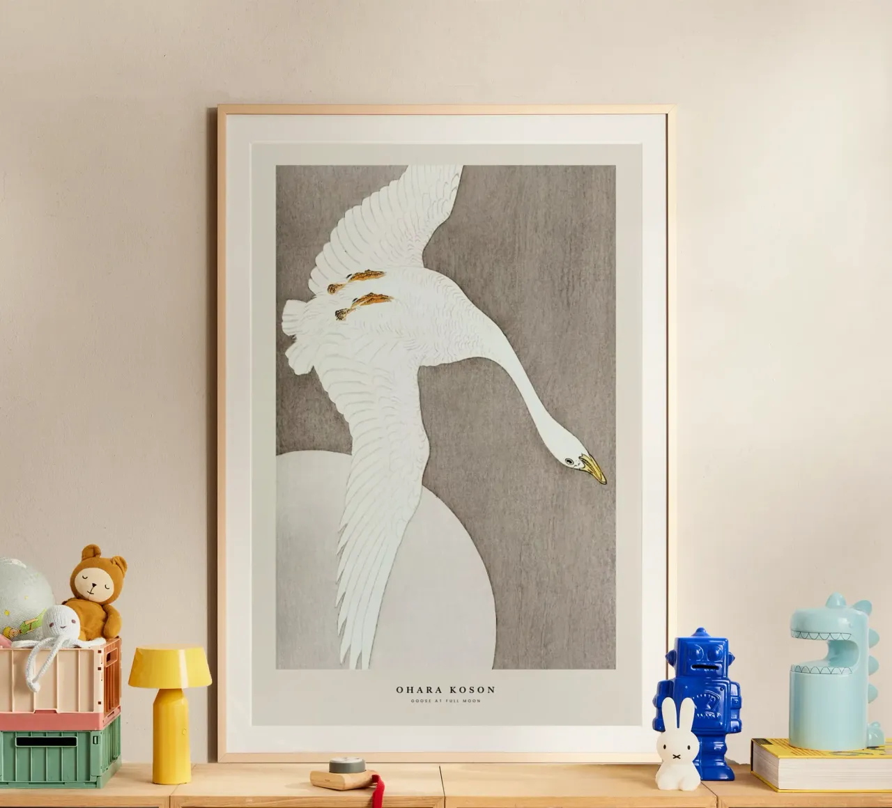 Koson - Goose at Full Moon poster con telaio in legno da Vintage by JUNIQE