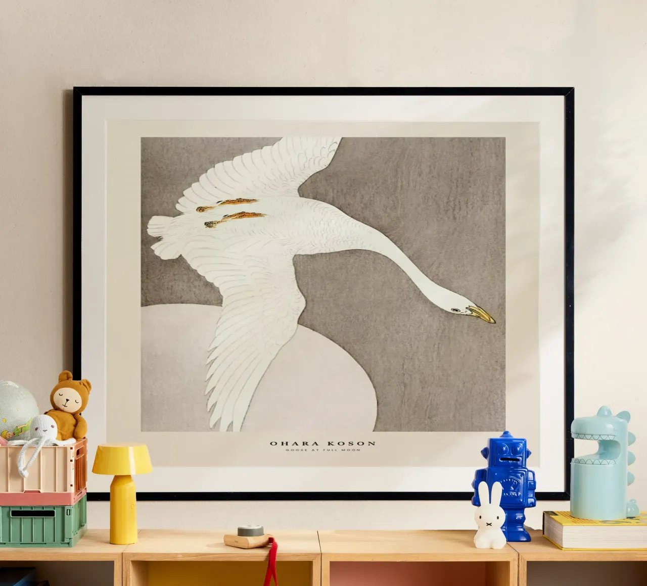 Koson - Goose at Full Moon poster con telaio in legno da Vintage by JUNIQE