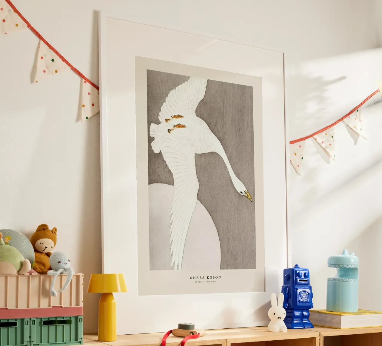 Koson - Goose at Full Moon poster con telaio in legno da Vintage by JUNIQE