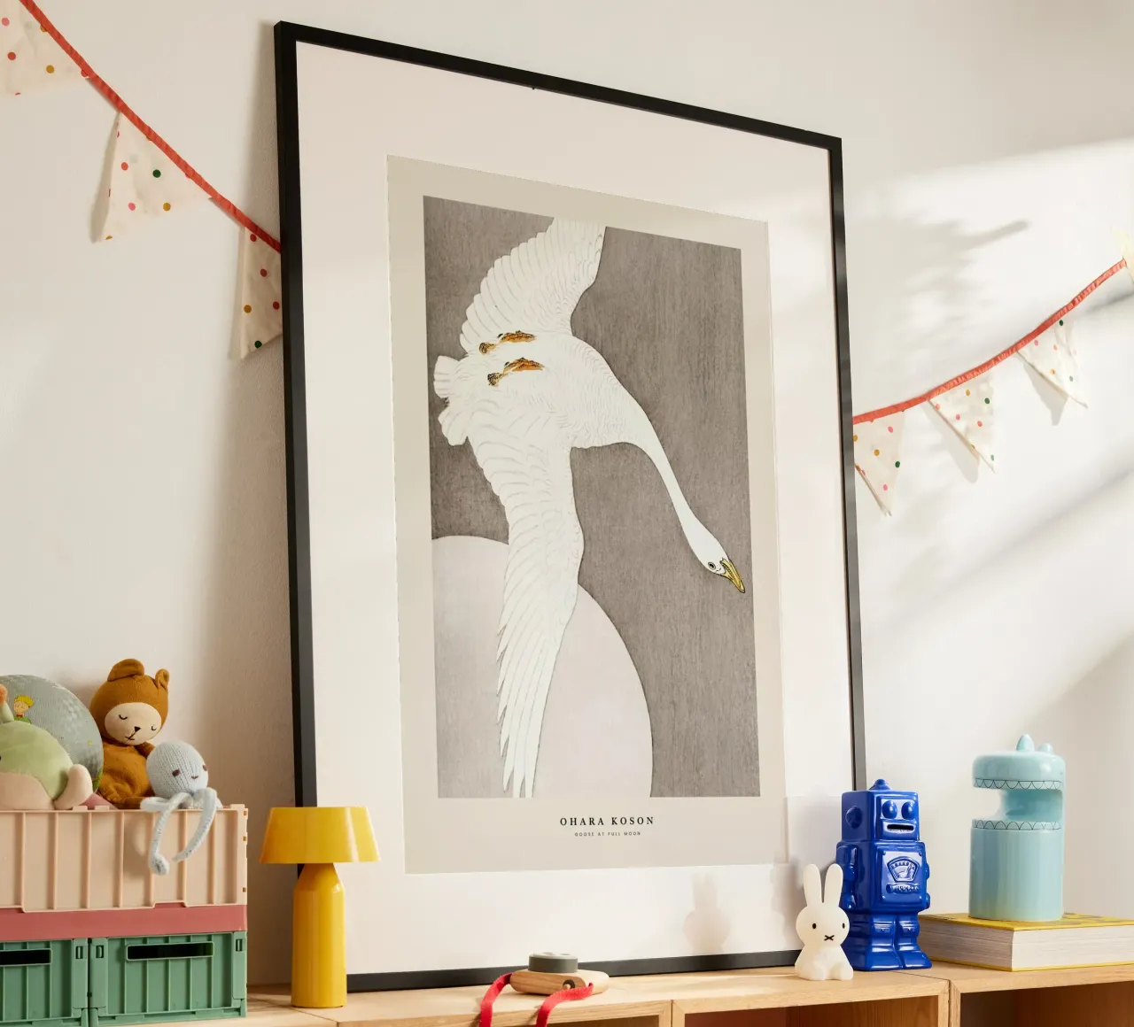 Koson - Goose at Full Moon poster con telaio in legno da Vintage by JUNIQE