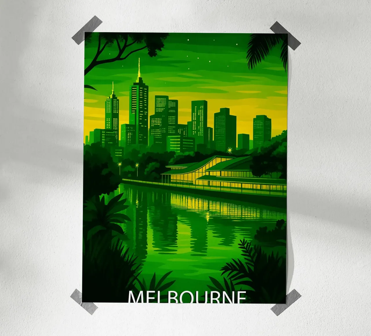 melboune australia skyline pittura vettoriale poster con telaio in alluminio da adzkiya