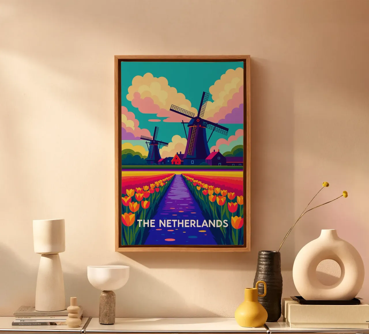 nederland skyline vector schilderij canvas met Baklijst van adzkiya