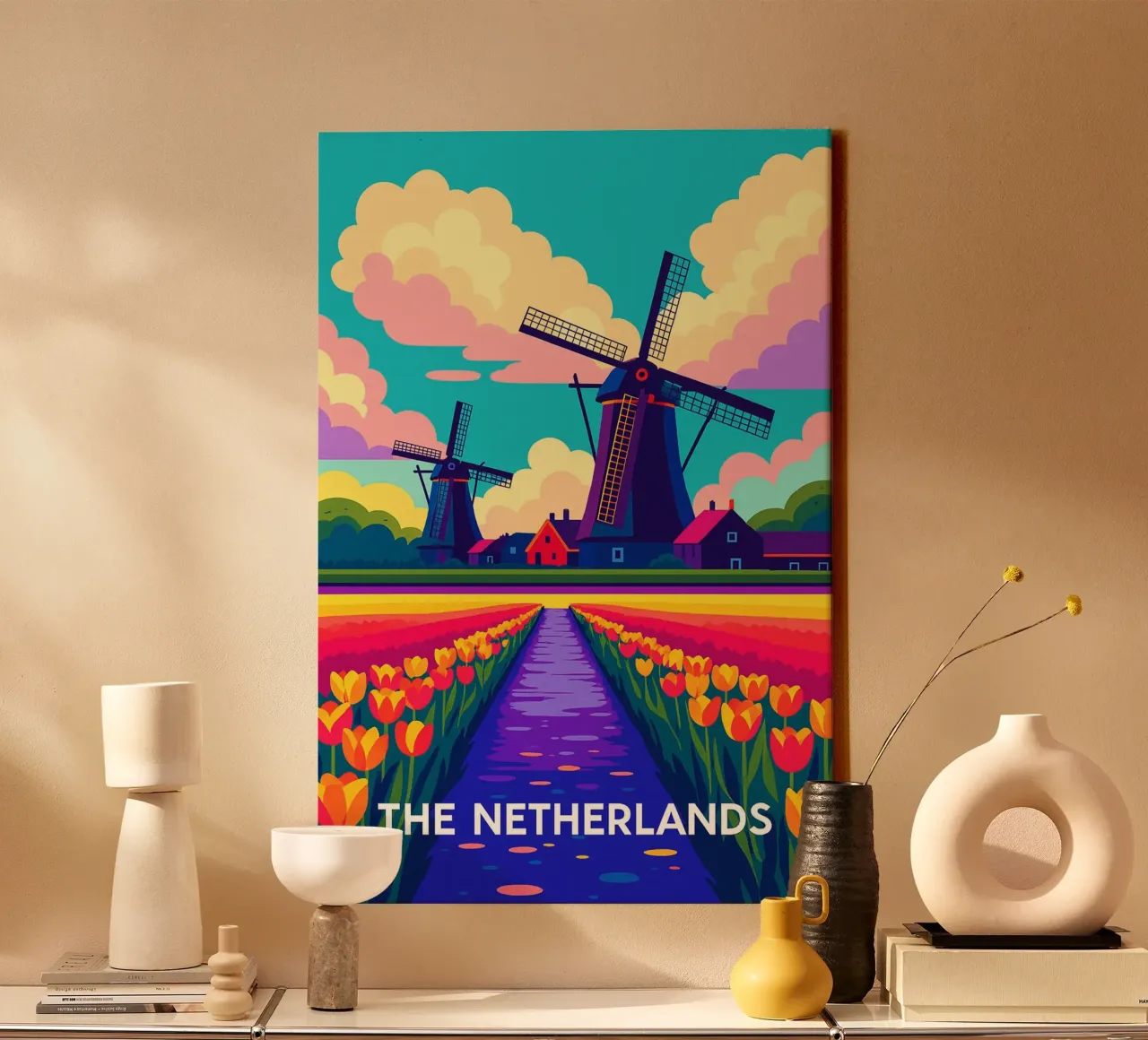 nederland skyline vector schilderij canvas met Baklijst van adzkiya