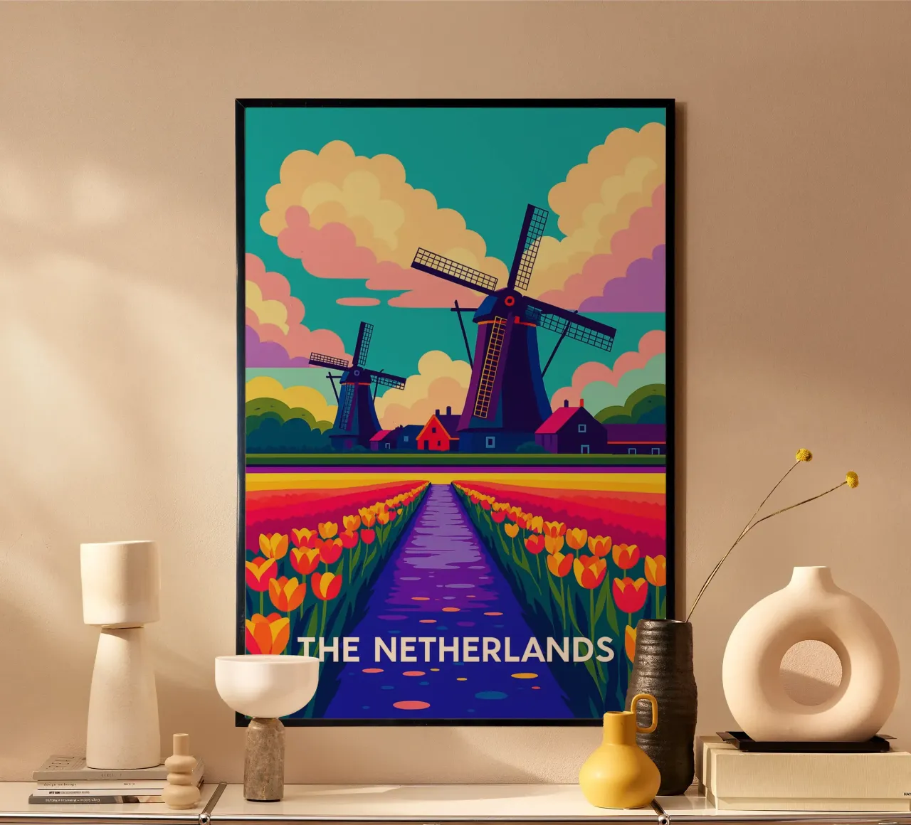 Paesi Bassi città skyline pittura vettoriale poster con telaio in plastica da adzkiya
