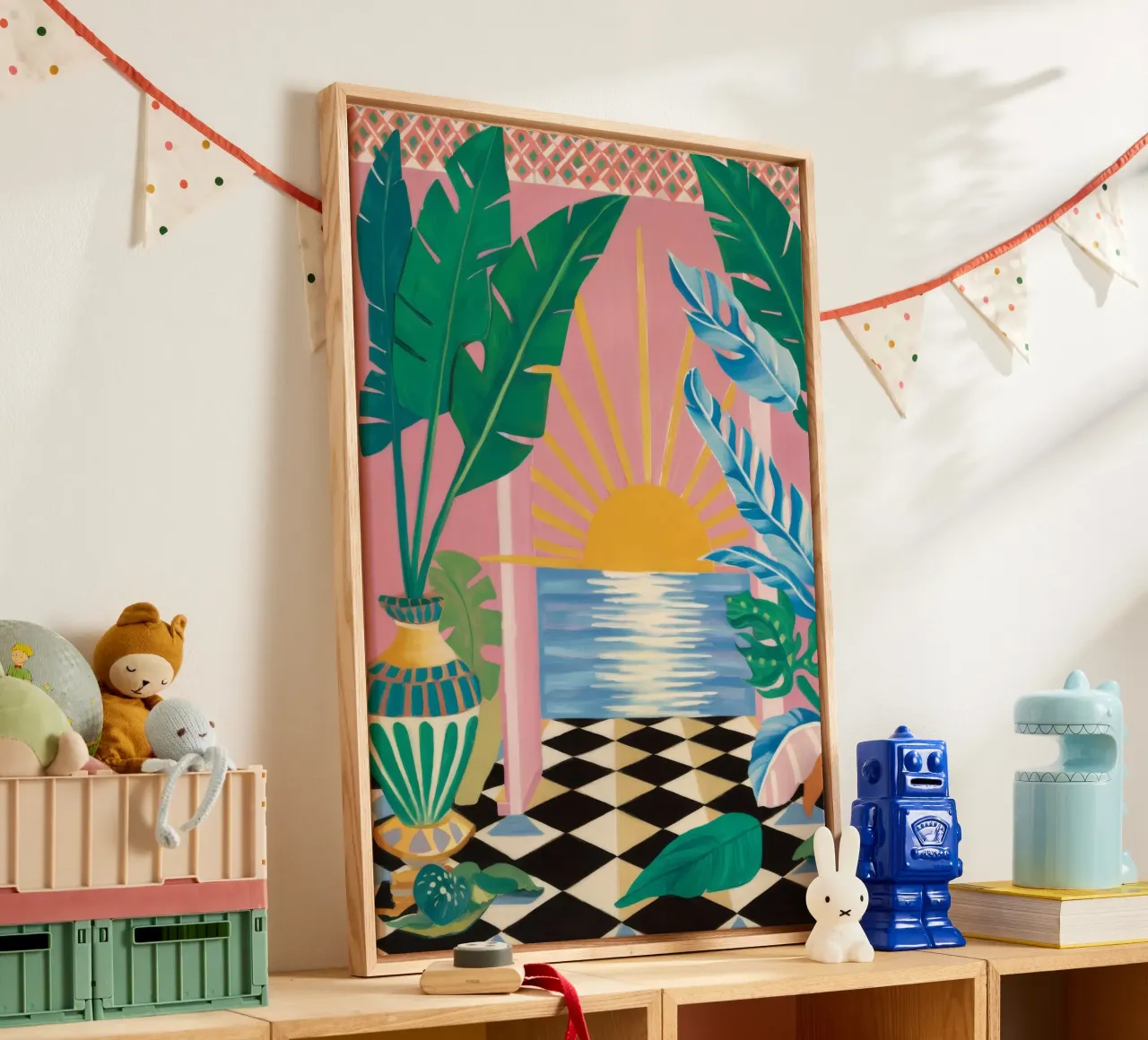 Checkerboard zonsondergang Serenity canvas met Baklijst van Grande Serene