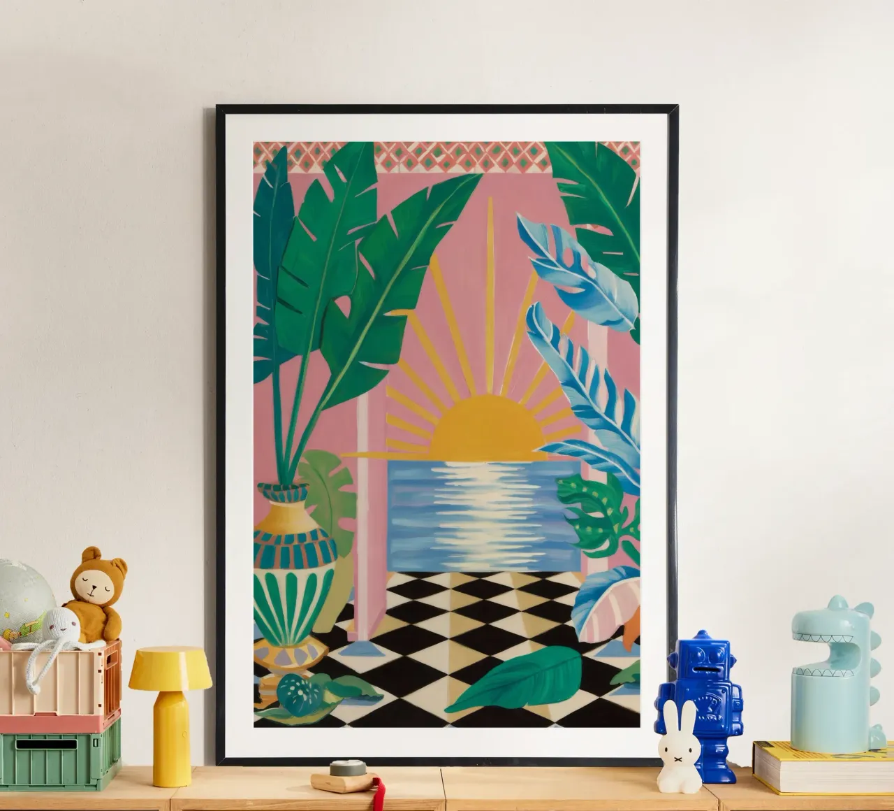 Serenità del tramonto a scacchiera poster con telaio in plastica da Grande Serene