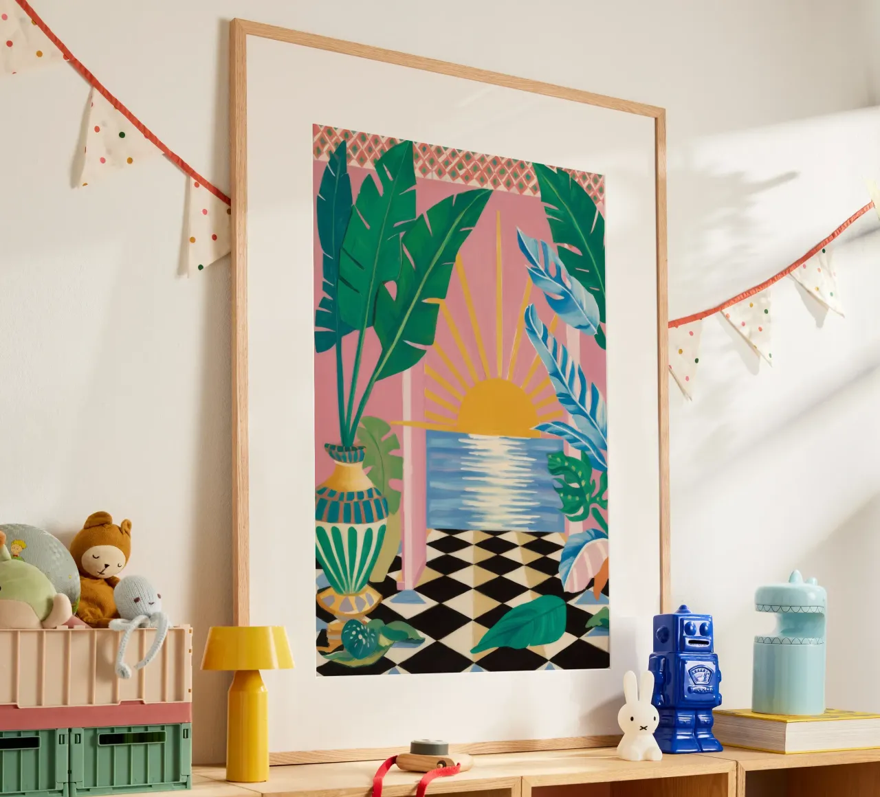 Serenità del tramonto a scacchiera poster con telaio in plastica da Grande Serene
