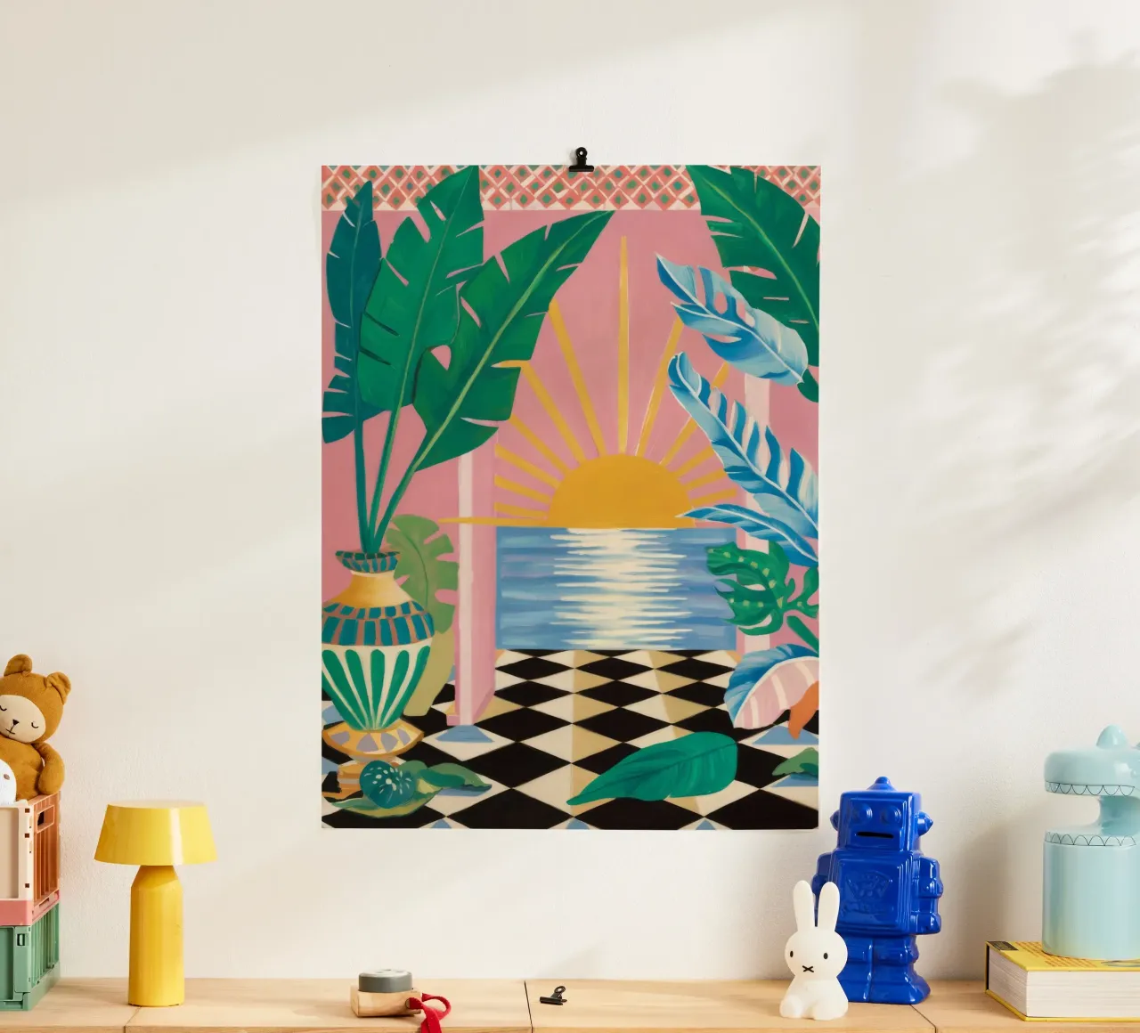 Serenità del tramonto a scacchiera poster con telaio in plastica da Grande Serene