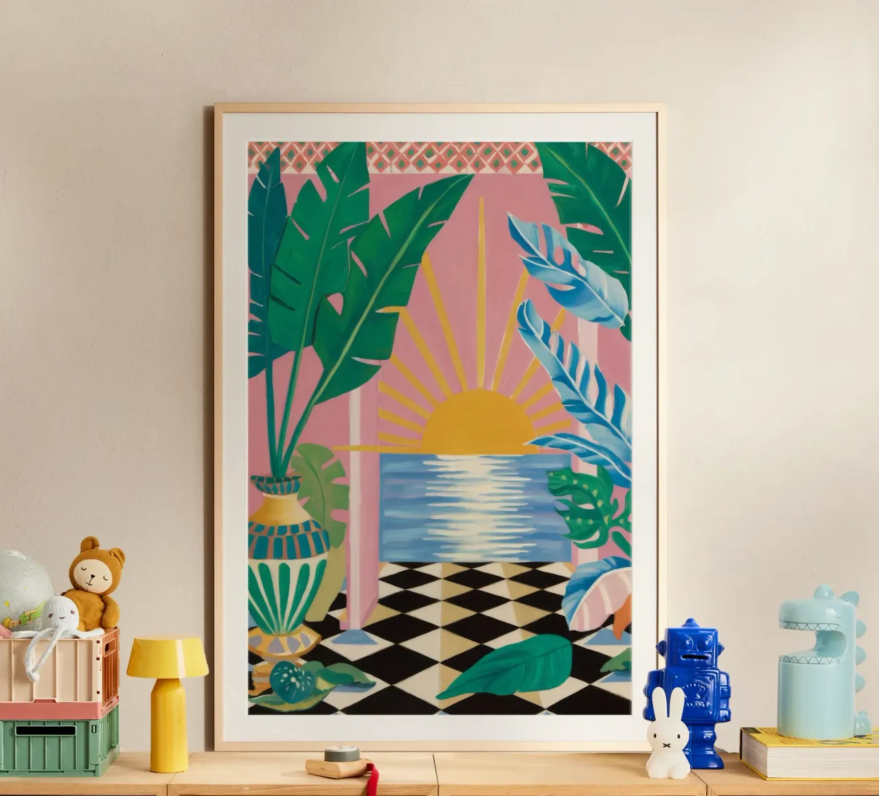 Serenità del tramonto a scacchiera poster con telaio in plastica da Grande Serene