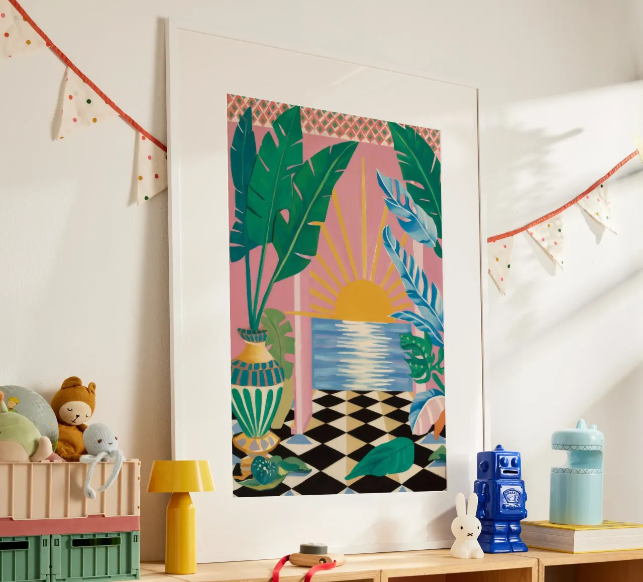 Serenità del tramonto a scacchiera poster con telaio in plastica da Grande Serene