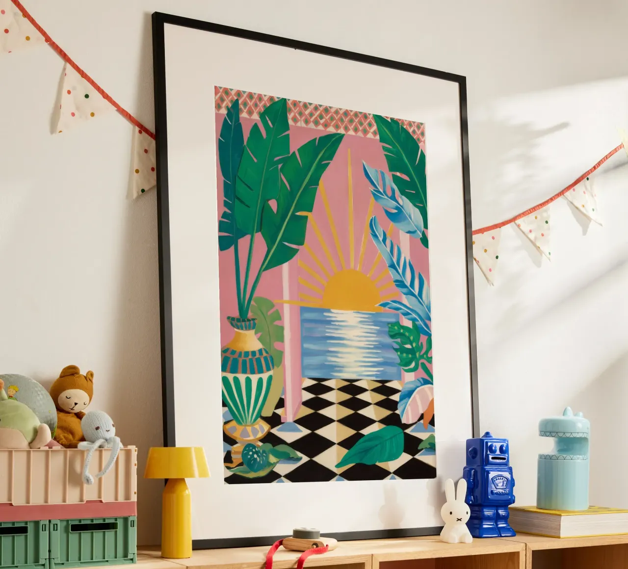 Serenità del tramonto a scacchiera poster con telaio in plastica da Grande Serene