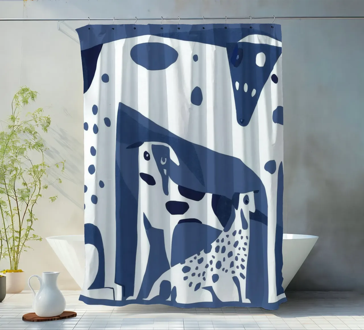 Canine Forms Blue shower curtain by Lumie Layers