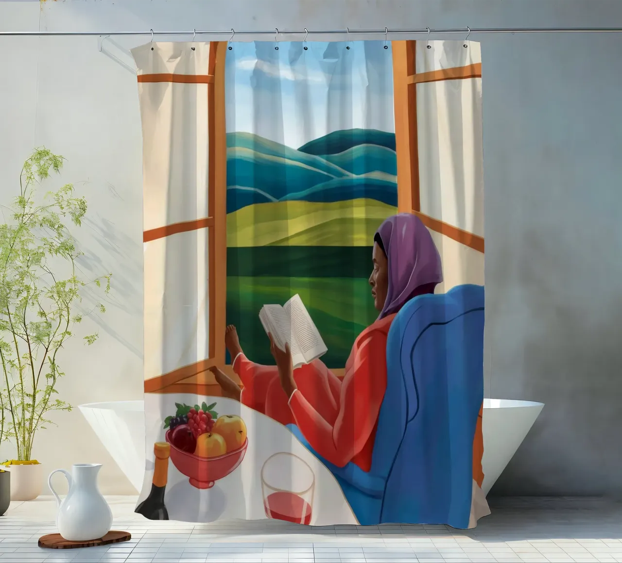 Window Read Repose shower curtain by Lumie Layers