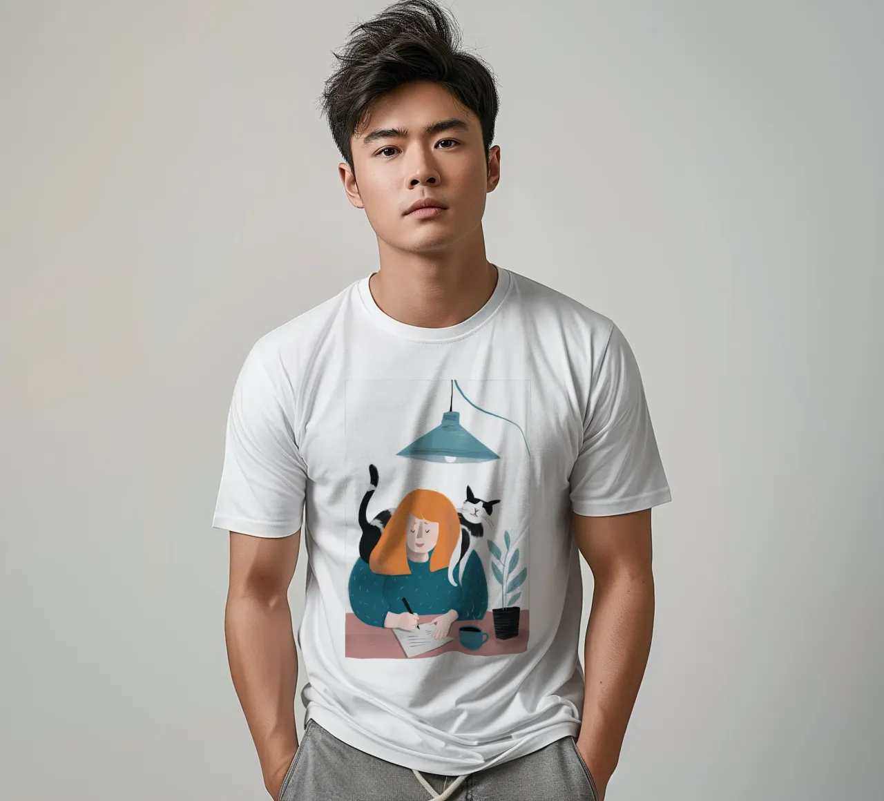 Compagno del gatto scrittore t-shirt da Lumie Layers