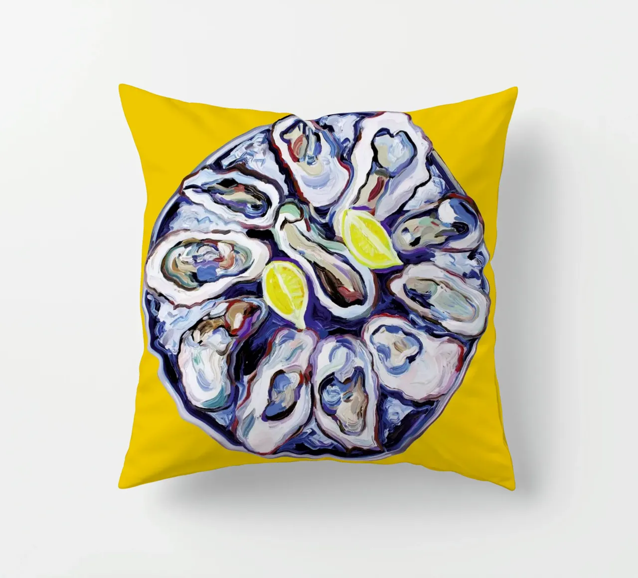 Oysters On A Plate Yellow Kissen von Alice Straker