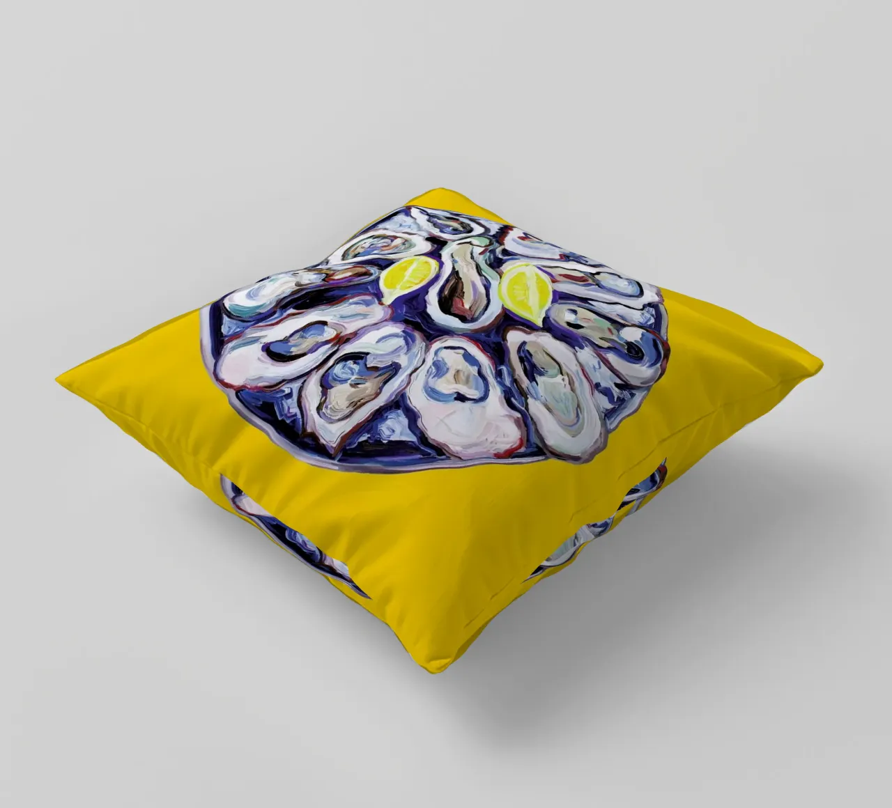 Oysters On A Plate Yellow Kissen von Alice Straker