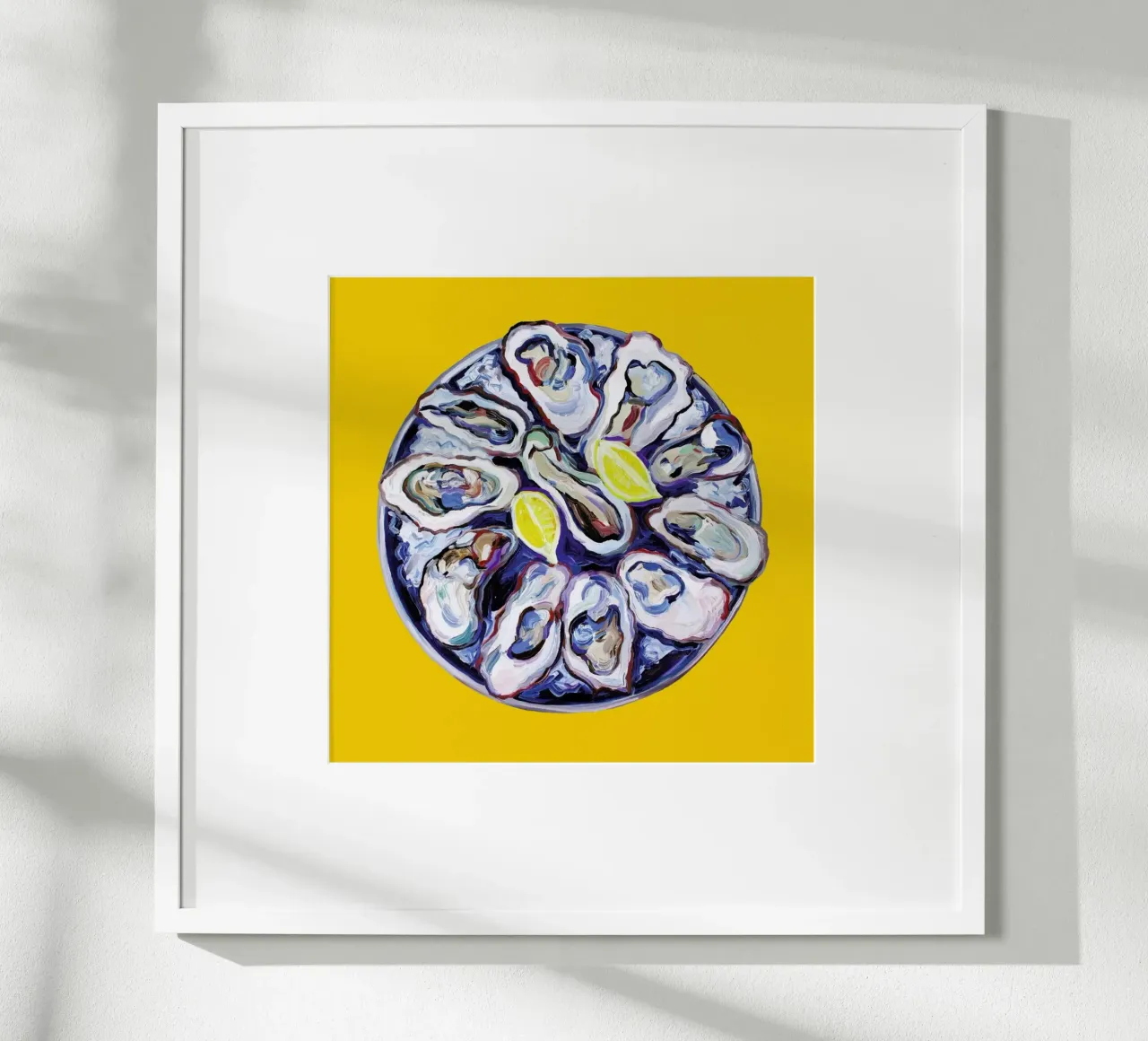 Oysters On A Plate Yellow poster con telaio in alluminio da Alice Straker