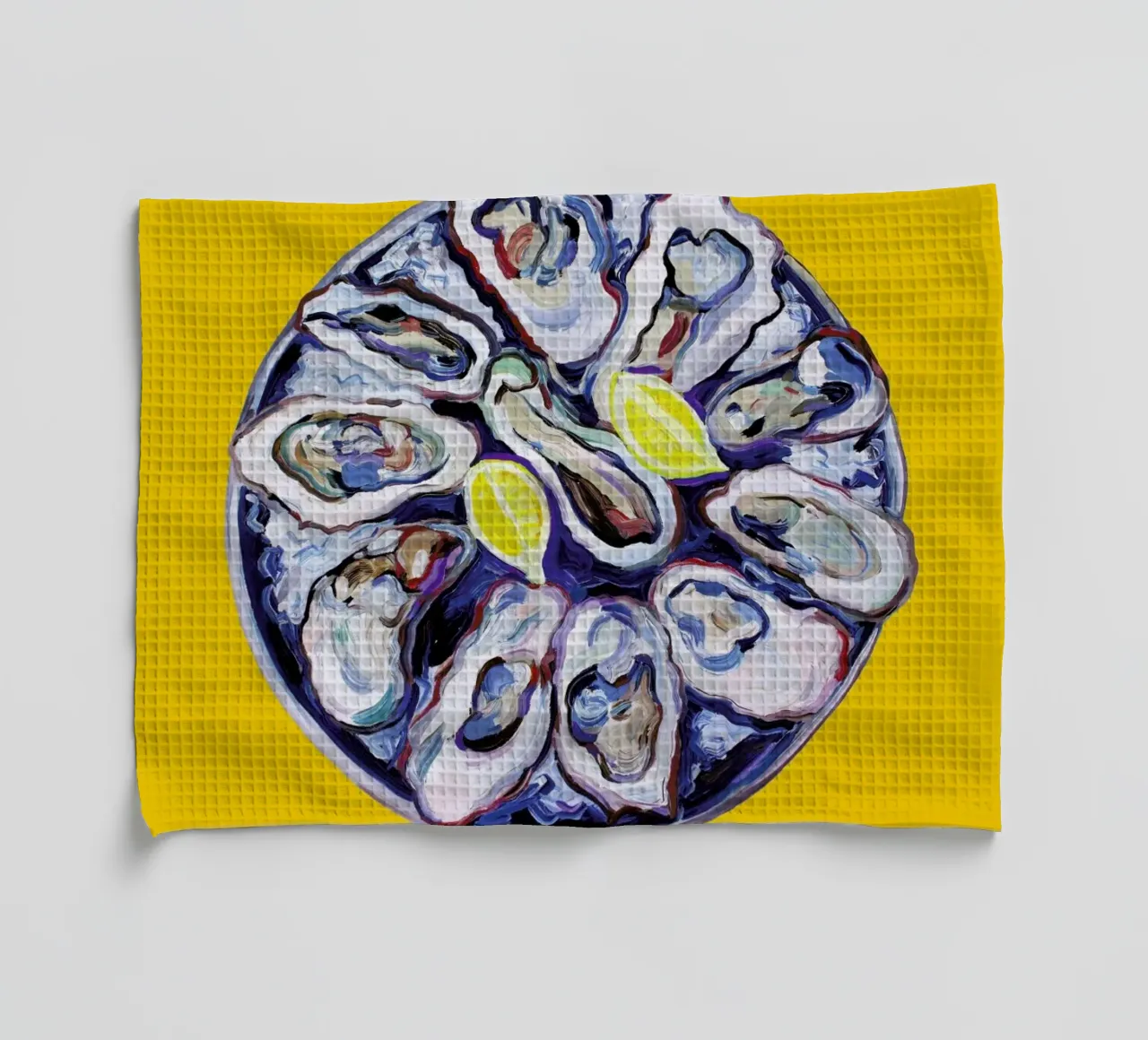 Oysters On A Plate Yellow canovaccio da cucina da Alice Straker
