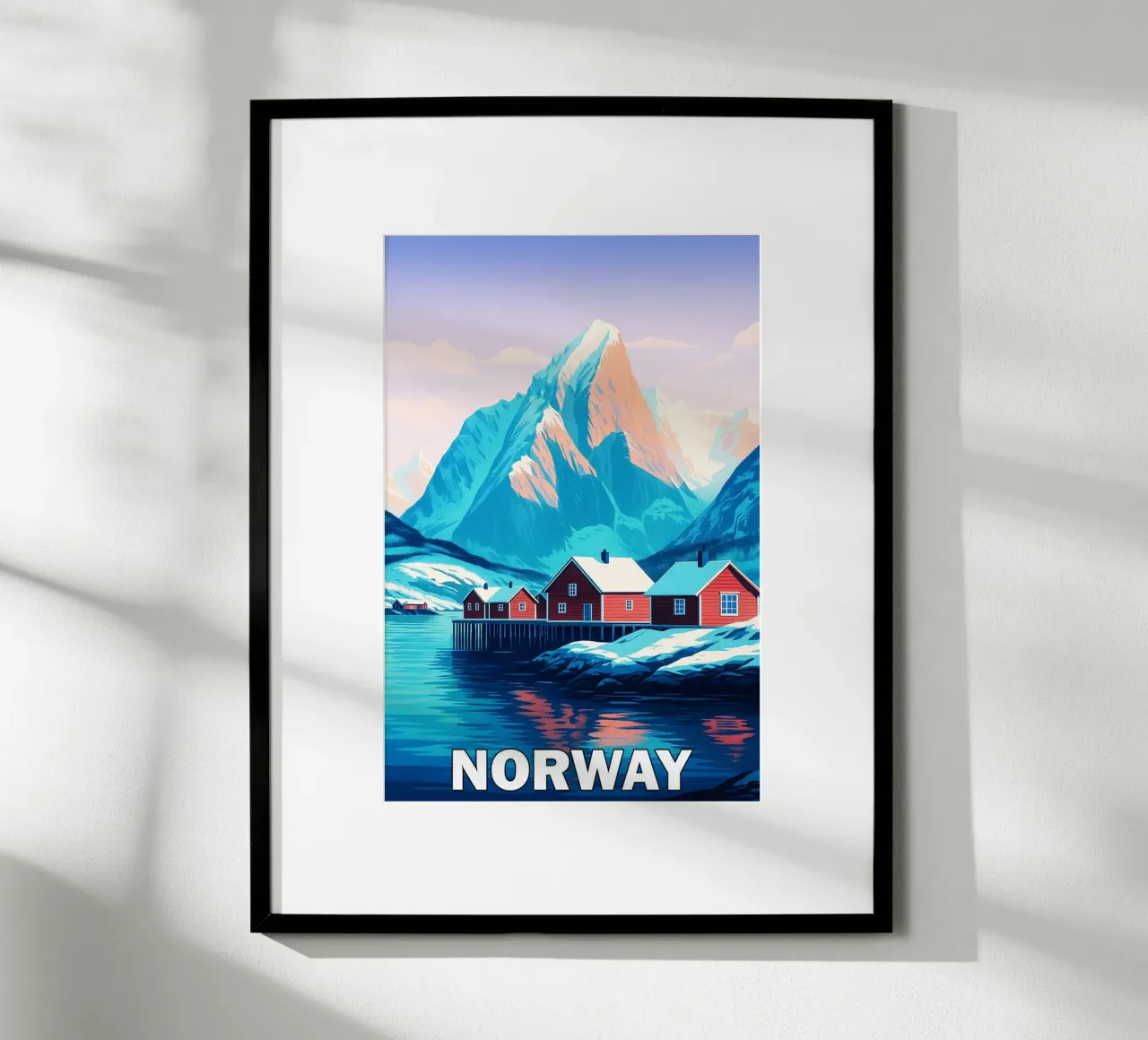 skyline norvegese pittura vettoriale poster con telaio in legno da adzkiya