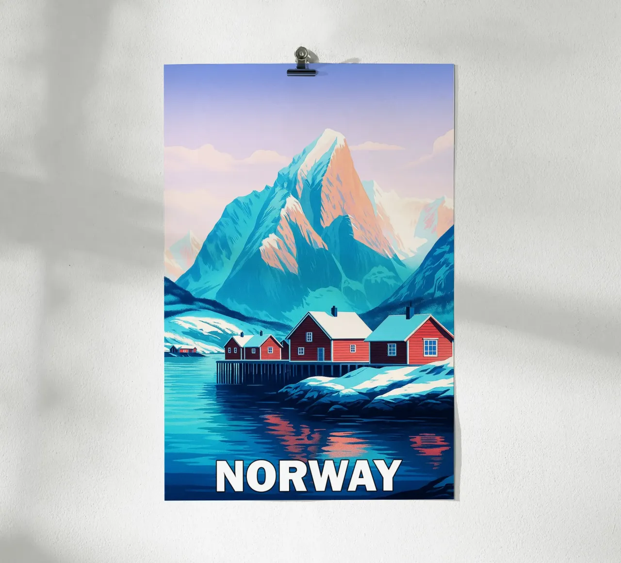 skyline norvegese pittura vettoriale poster con telaio in legno da adzkiya