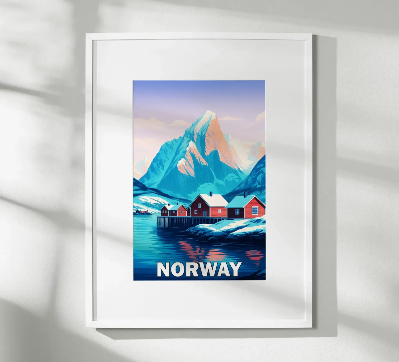 skyline norvegese pittura vettoriale poster con telaio in legno da adzkiya