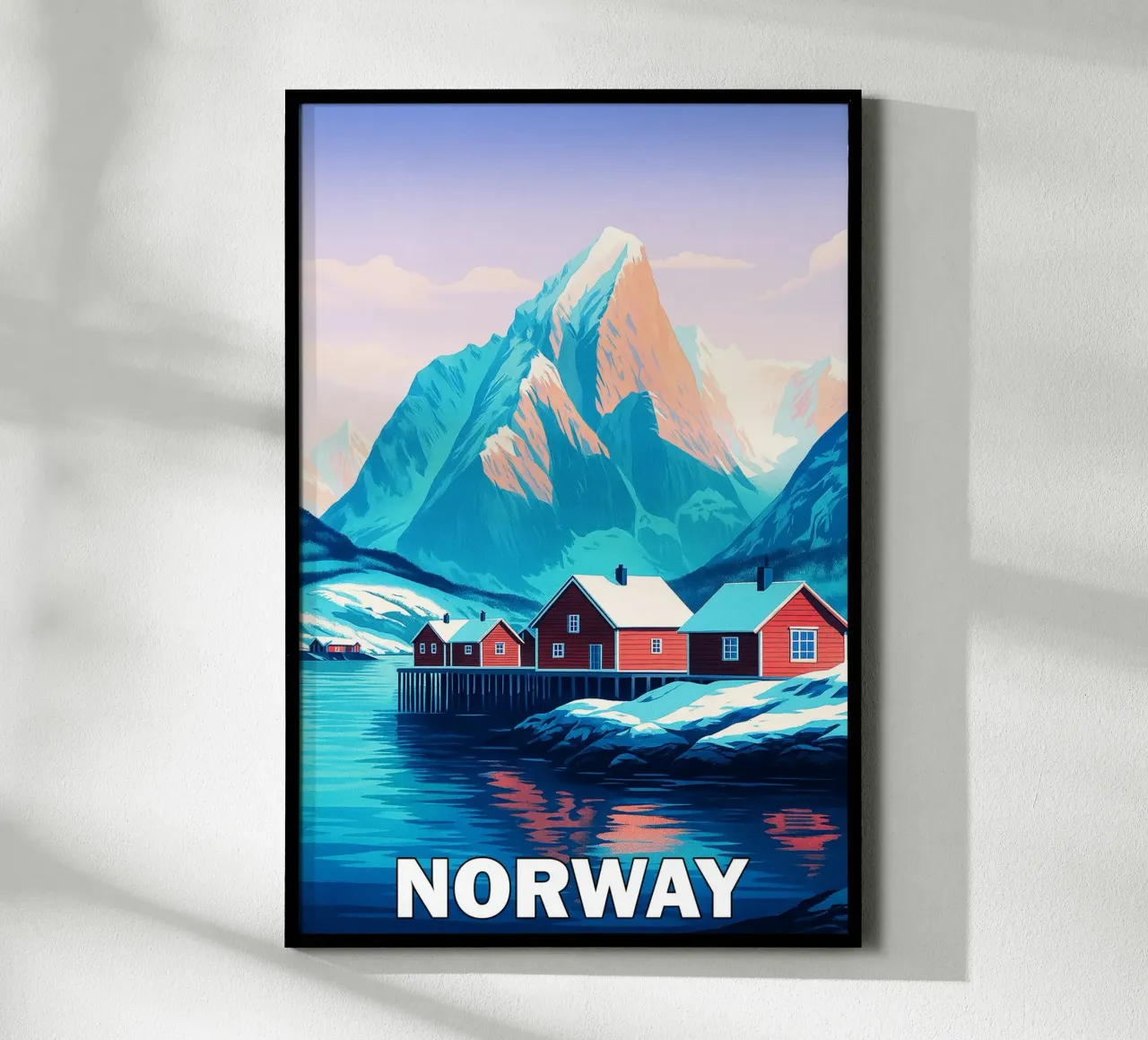 skyline norvegese pittura vettoriale poster con telaio in legno da adzkiya