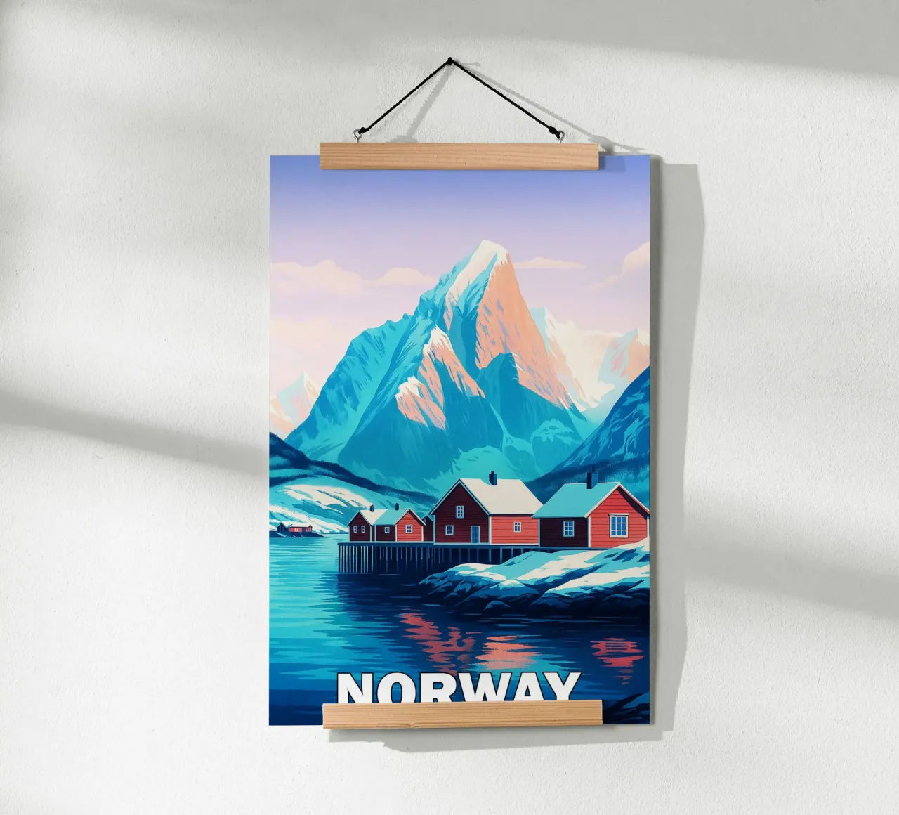 skyline norvegese pittura vettoriale poster con telaio in legno da adzkiya