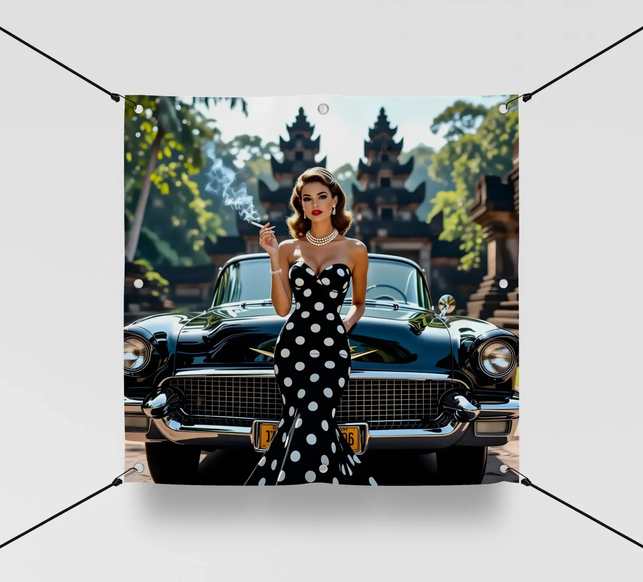 Signora con Cadillac nella giungla telo in pvc da Anita's Dream