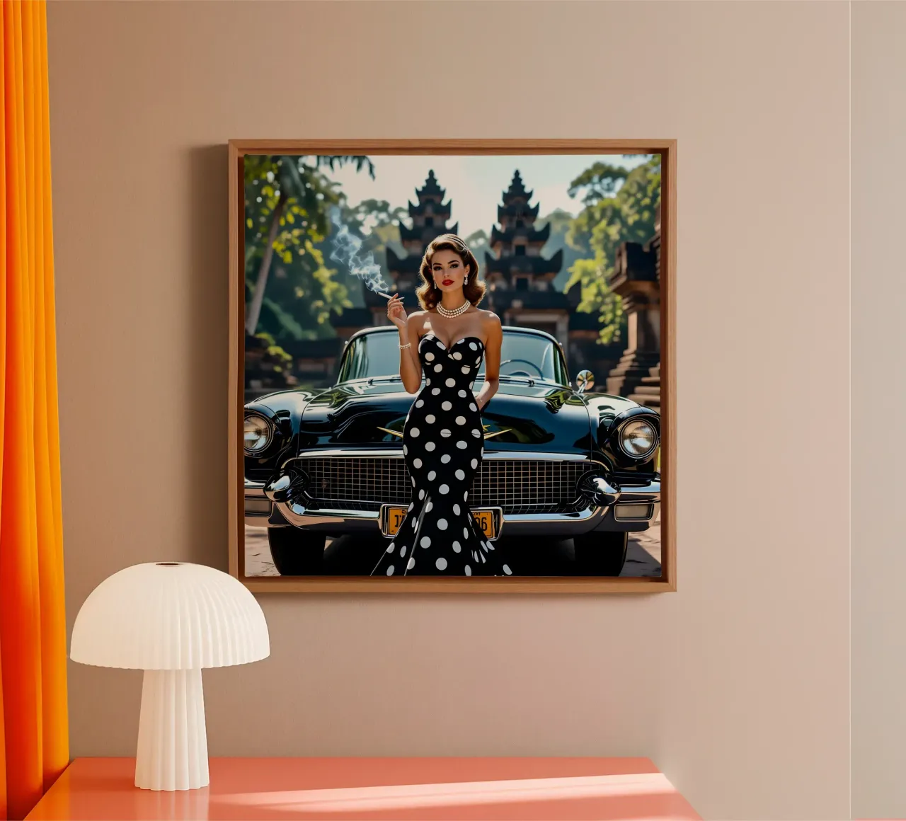 Lady with Cadillac in Jungle canvas with Floater frame by Anita's Dream