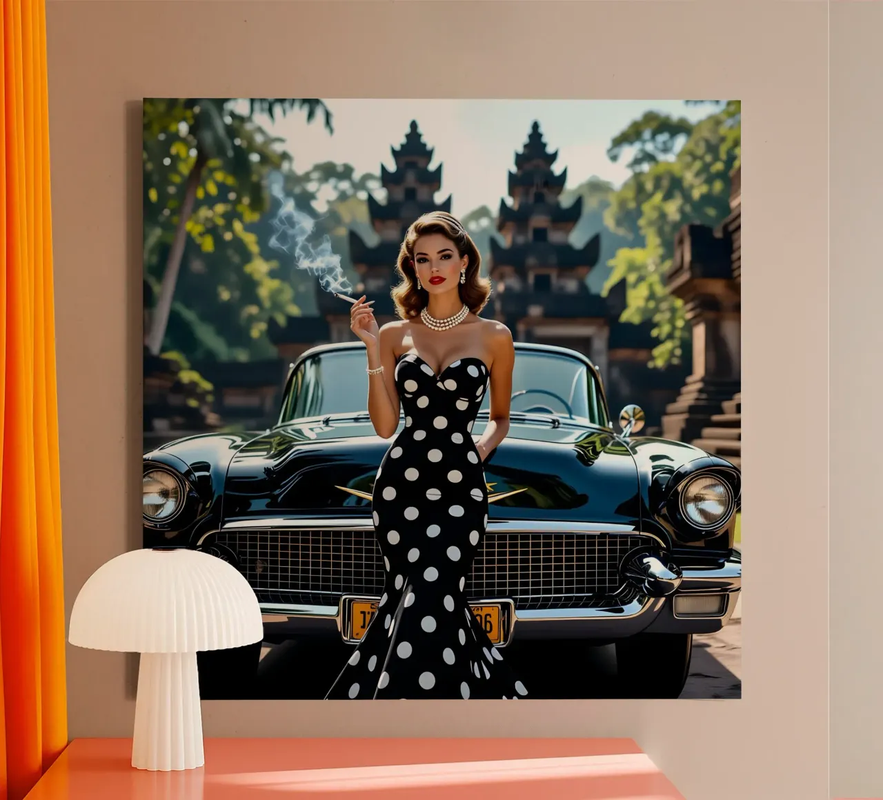 Lady with Cadillac in Jungle canvas with Floater frame by Anita's Dream