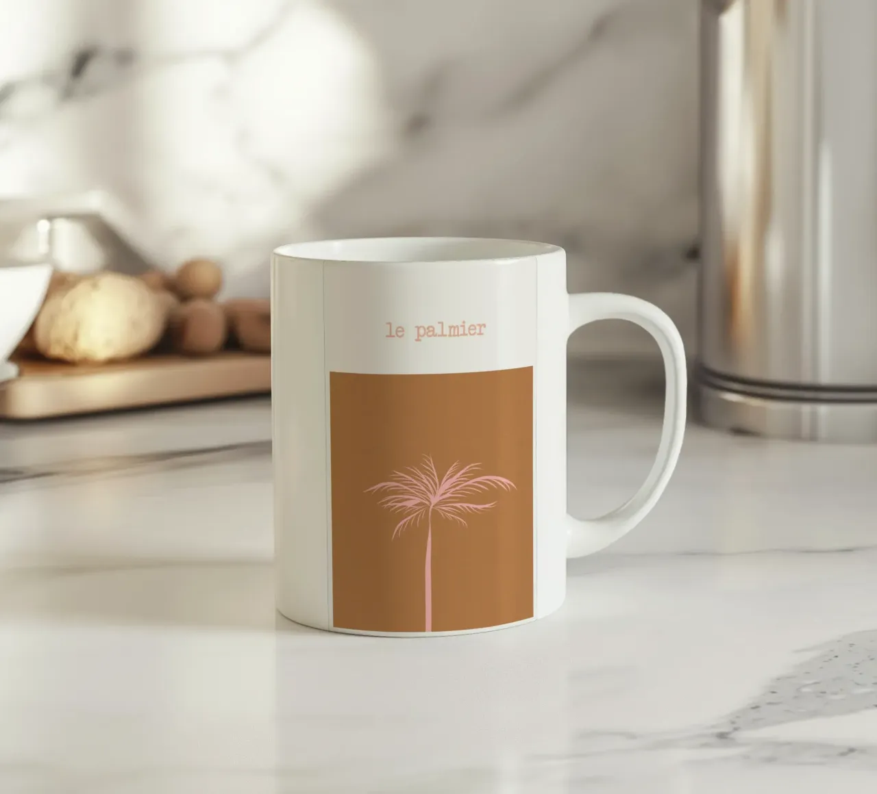 Pink Palm Tree on Terracotta Background tazza in ceramica da GraceDigitalArtCo