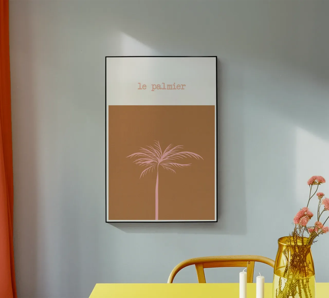 Pink Palm Tree on Terracotta Background plexiglass da GraceDigitalArtCo