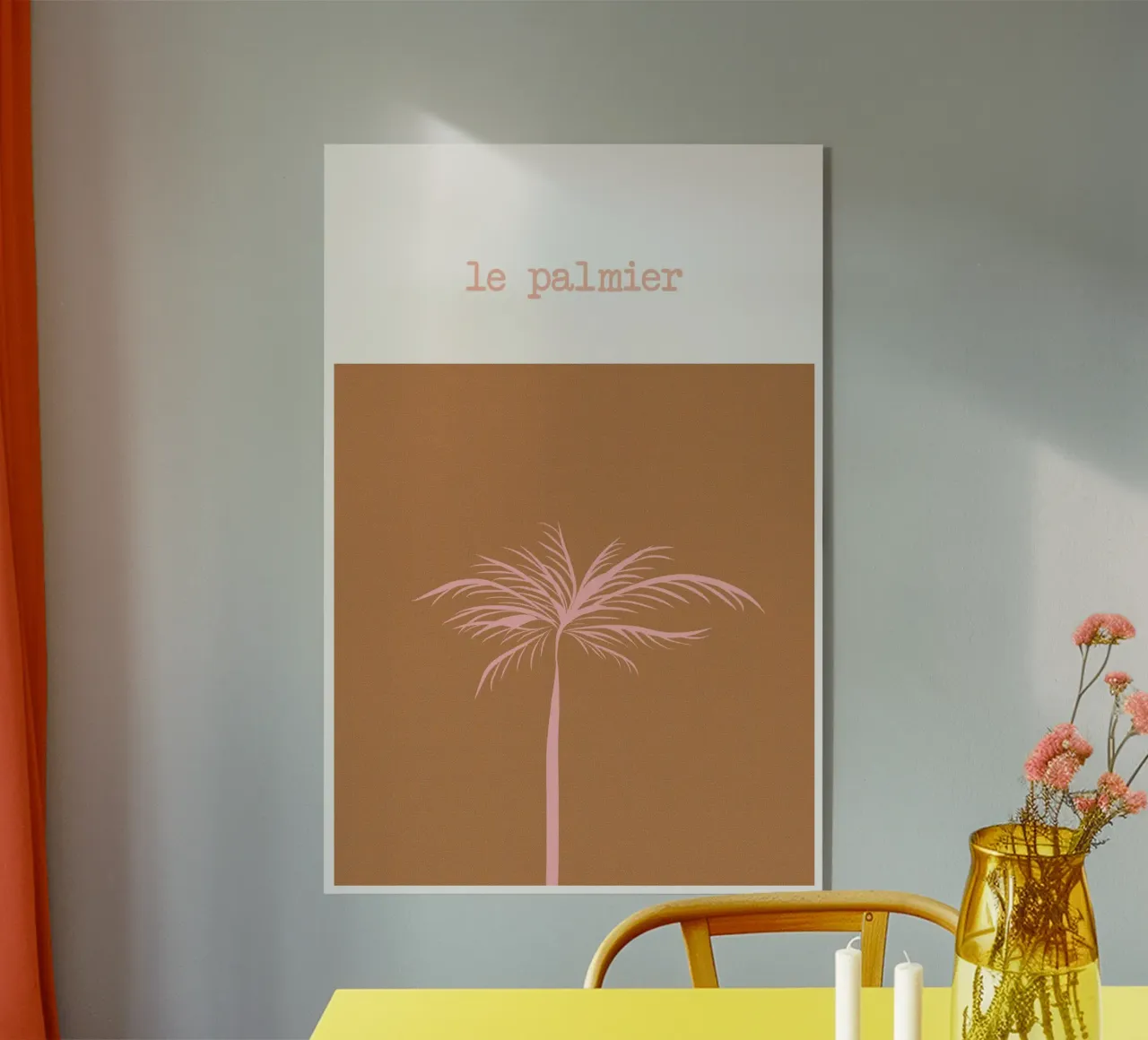 Pink Palm Tree on Terracotta Background plexiglass da GraceDigitalArtCo