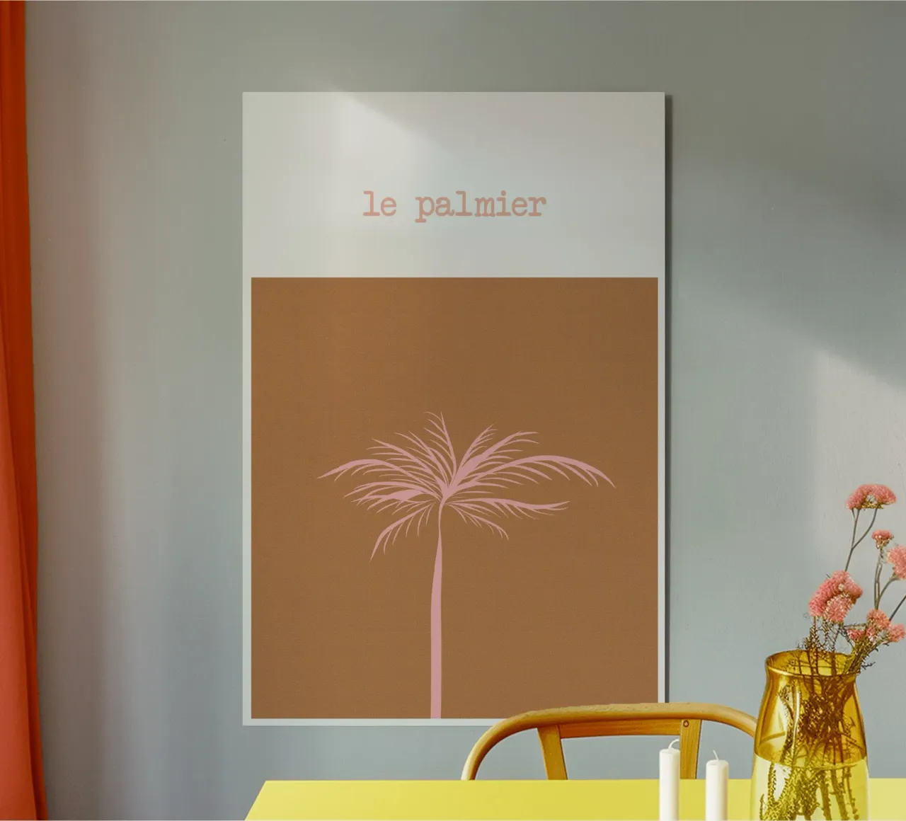 Pink Palm Tree on Terracotta Background pannello forex da GraceDigitalArtCo
