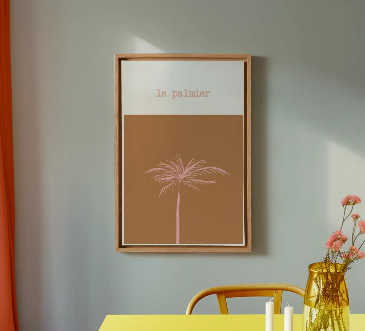 Pink Palm Tree on Terracotta Background tela da GraceDigitalArtCo