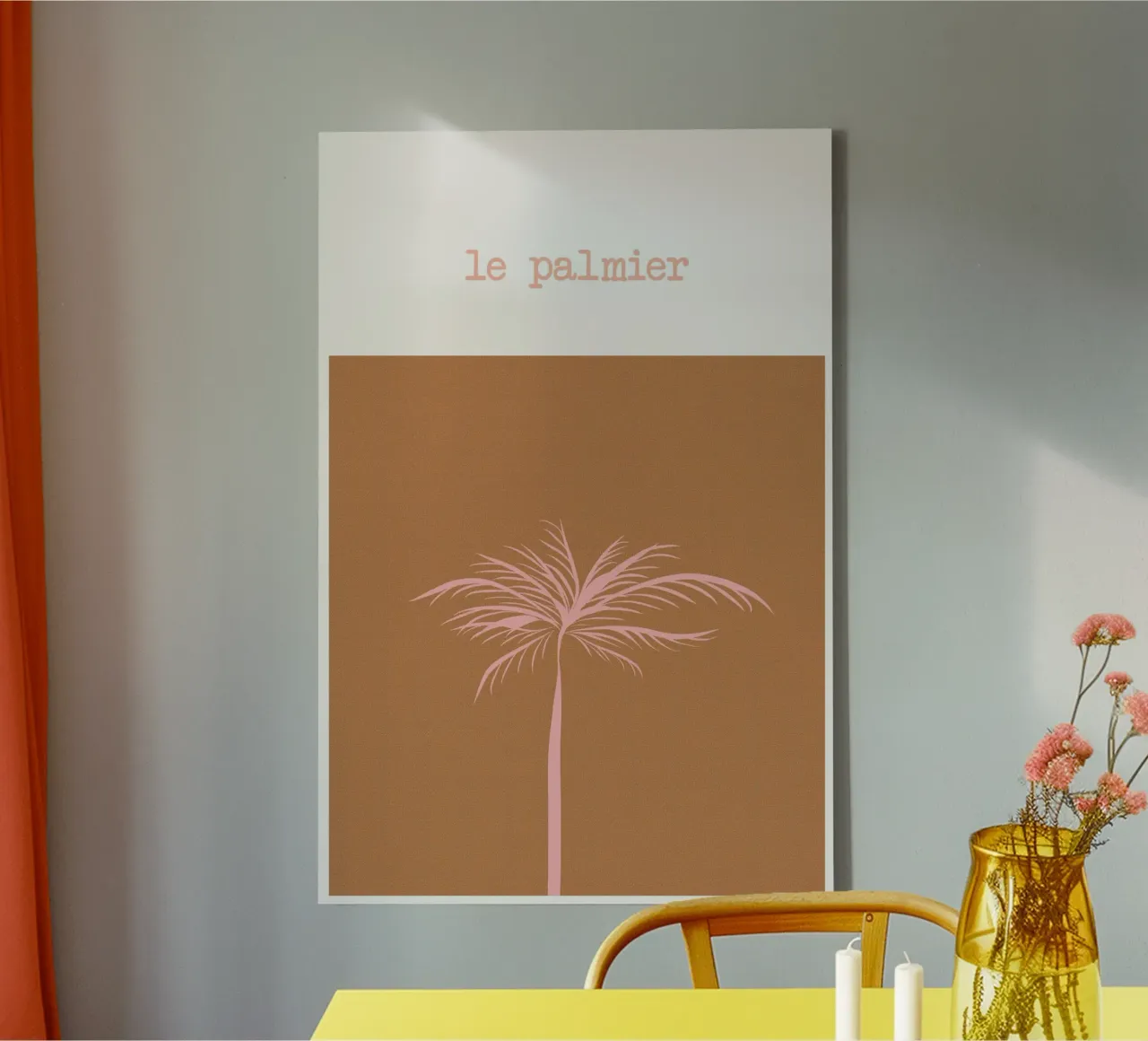 Pink Palm Tree on Terracotta Background tela da GraceDigitalArtCo