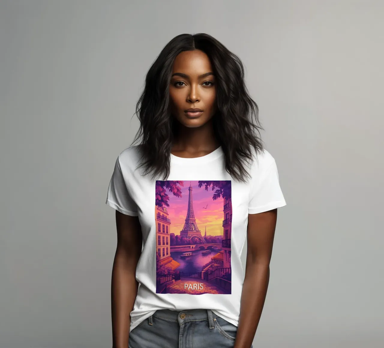peinture vectorielle de l'horizon de paris t-shirt ajusté pour femmes de adzkiya