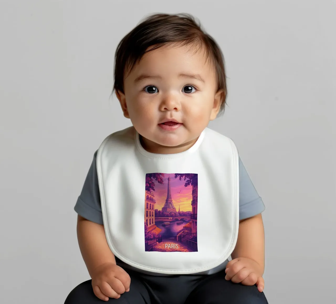 paris skyline vector painting baby bib by adzkiya