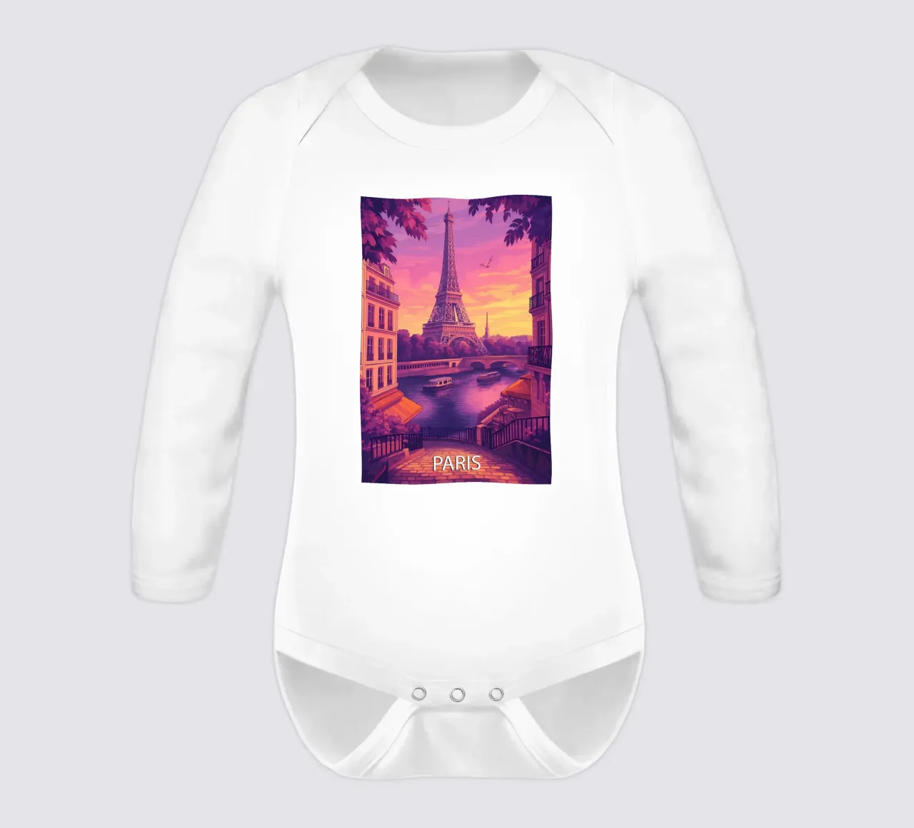 paris skyline vector painting long-sleeve baby romper by adzkiya