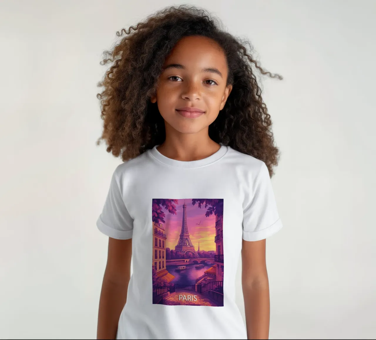 paris skyline vector painting kids t-shirt by adzkiya